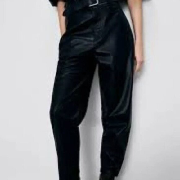 Zara Faux Leather High Waisted Pants Black M - Picture 2 of 15